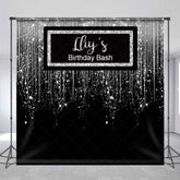 Aperturee - Aperturee Glitter Black Silver Custom Name Birthday Backdrop